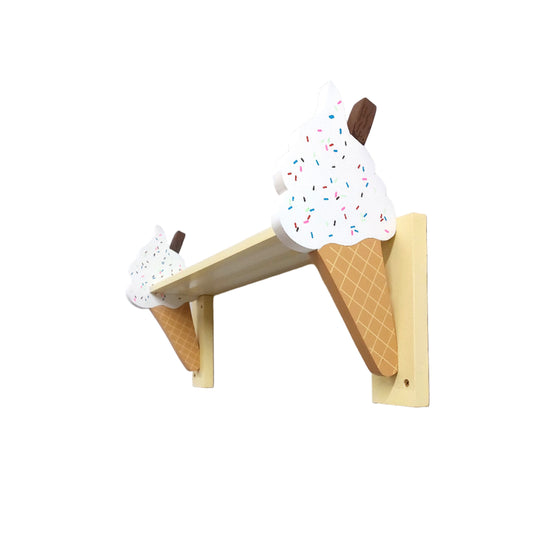 Wooden shelf with ice cream cone bracket designs