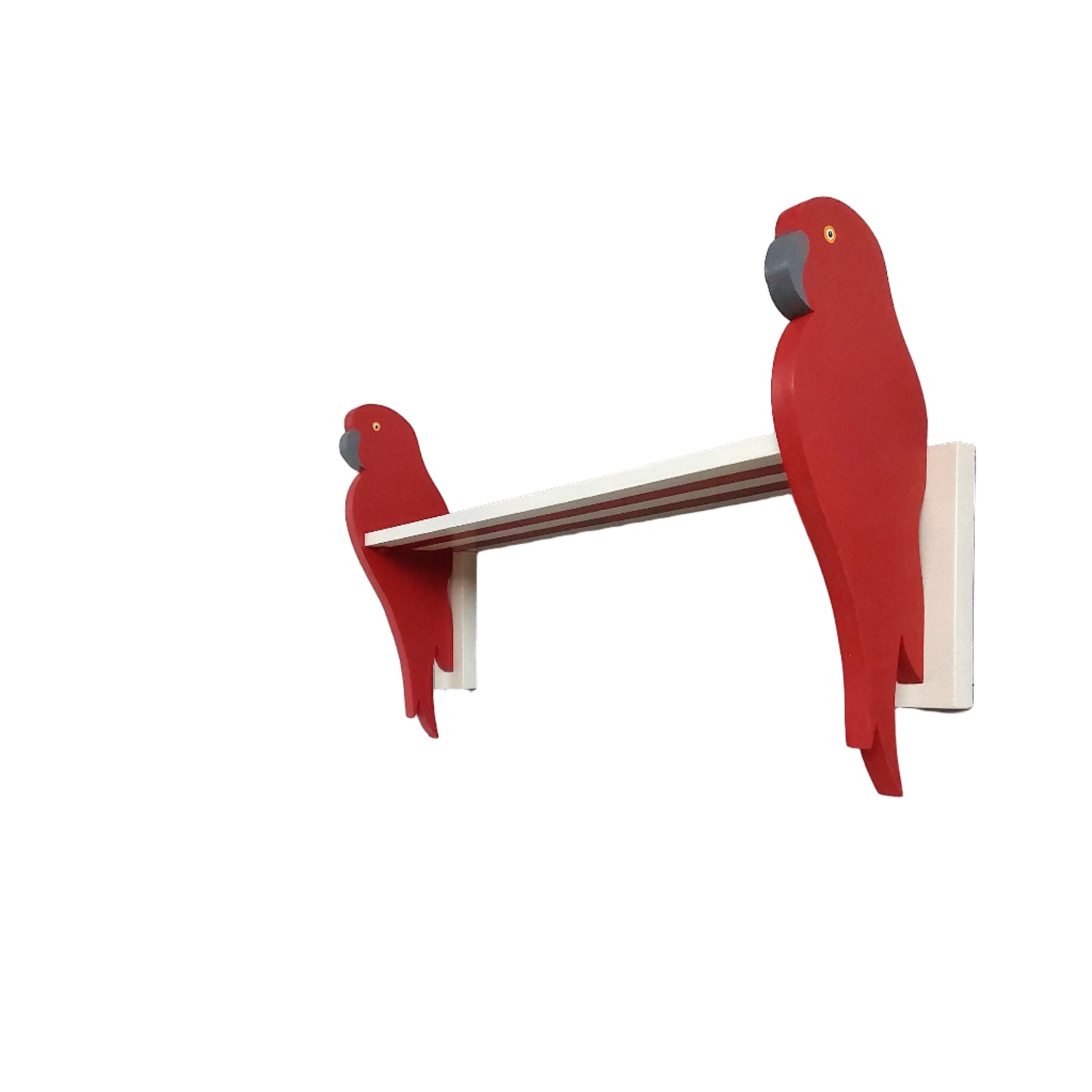 Red parrot-shaped shelf brackets