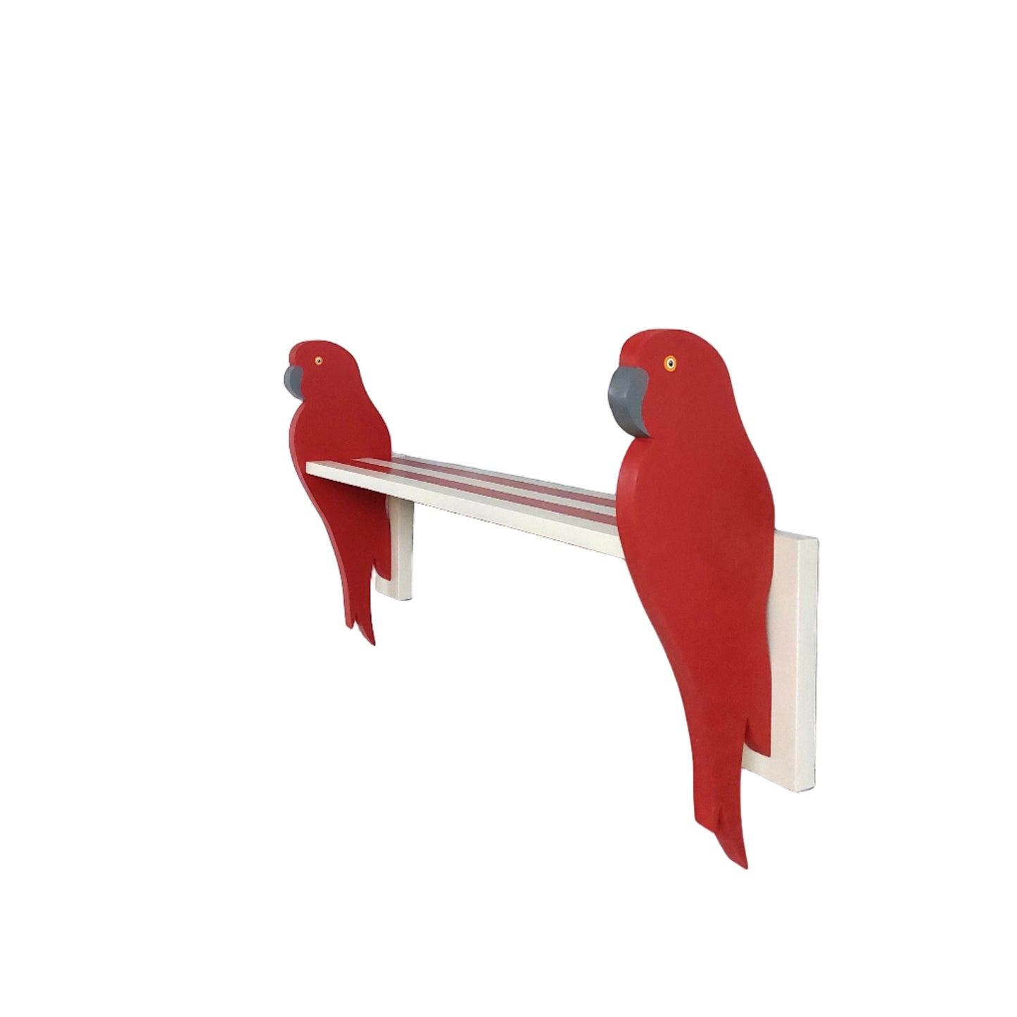 Red parrot-shaped wall shelf