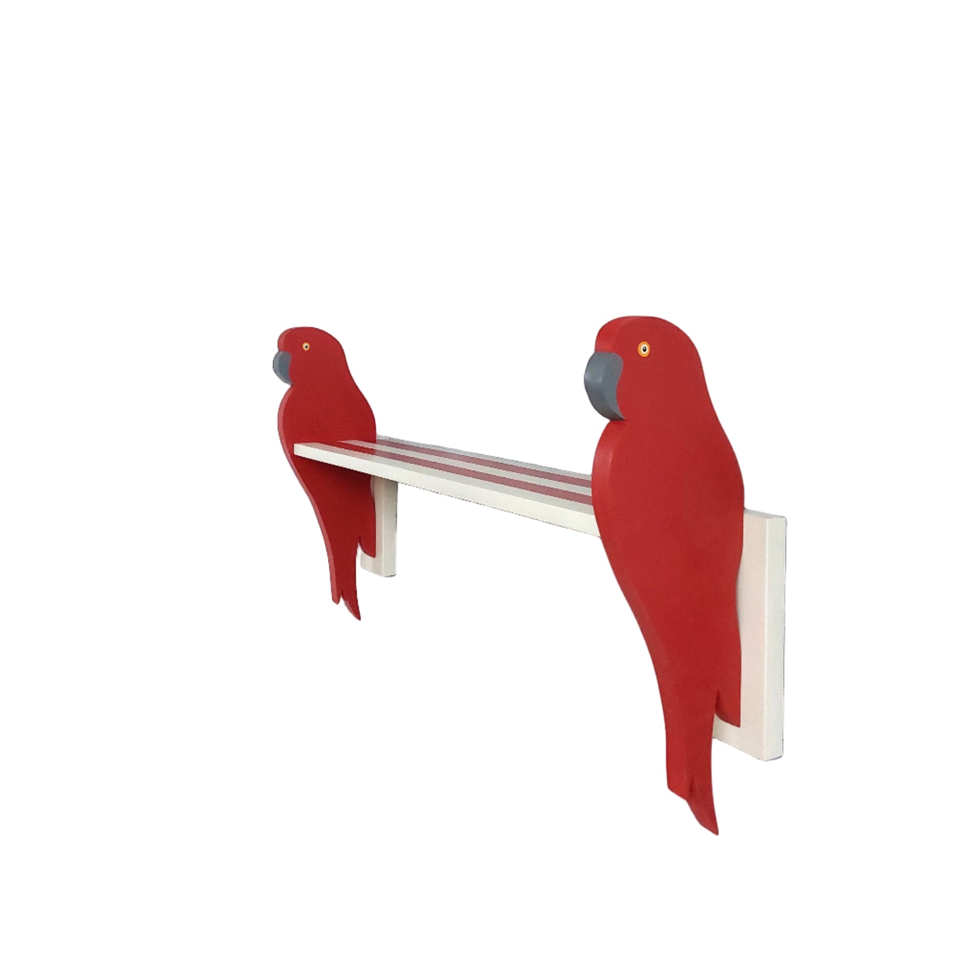 Red parrot-shaped wall shelf