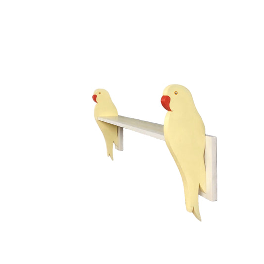 Two yellow parrot-shaped brackets