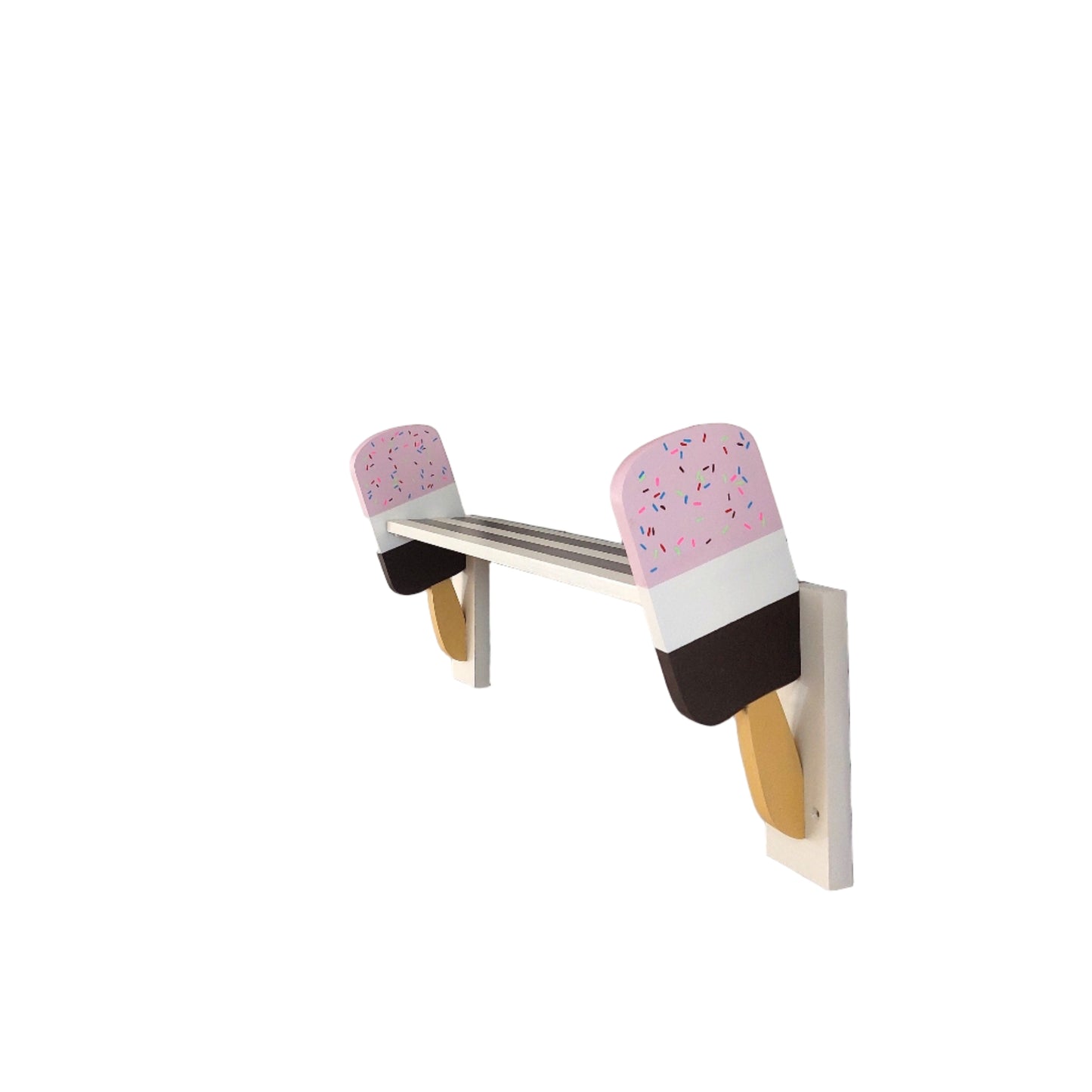 A striped wall shelf with ice cream design