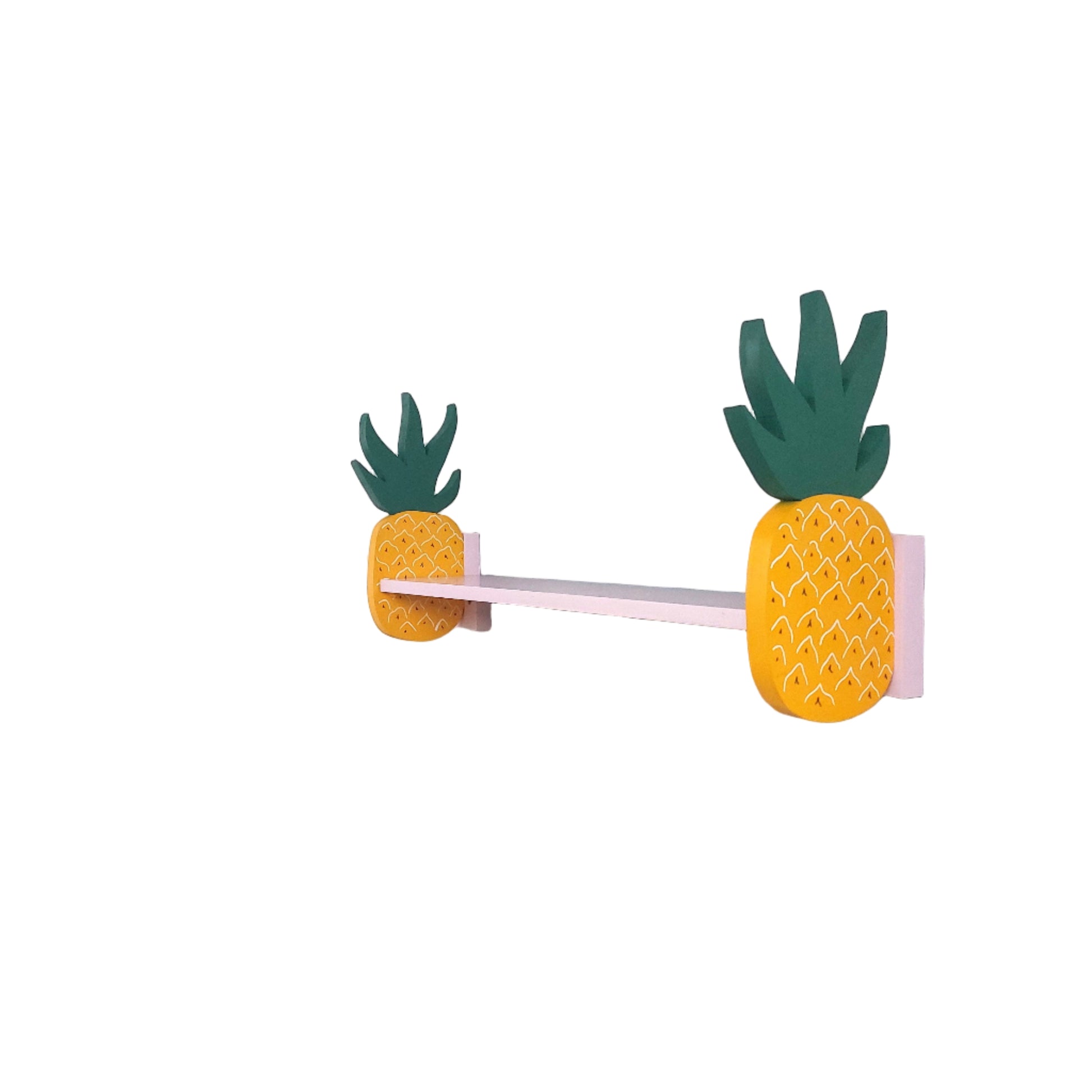 A wall shelf with pineapple brackets