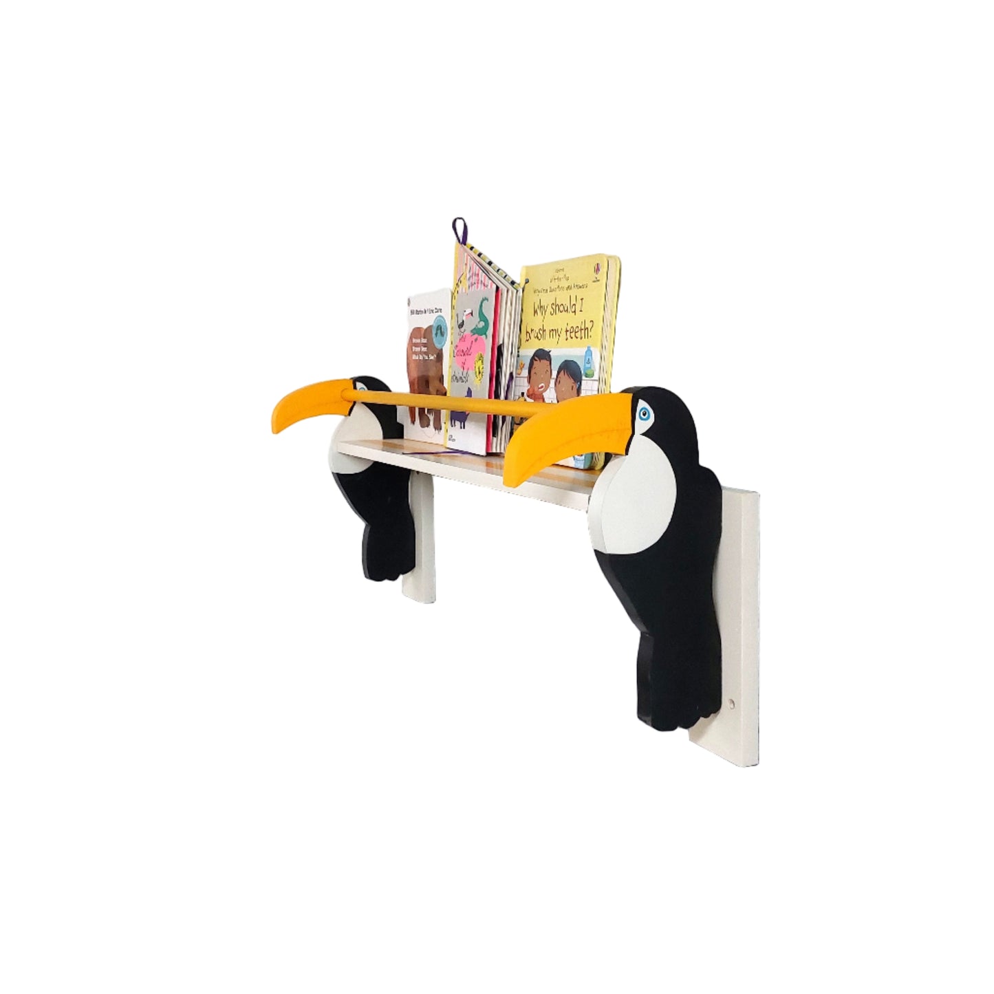 Toucan with Orange Striped Bookshelf