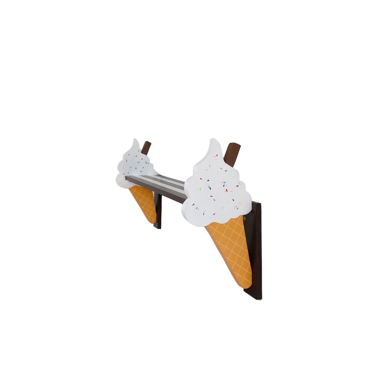 Ice cream cone-shaped shelves on a white wall