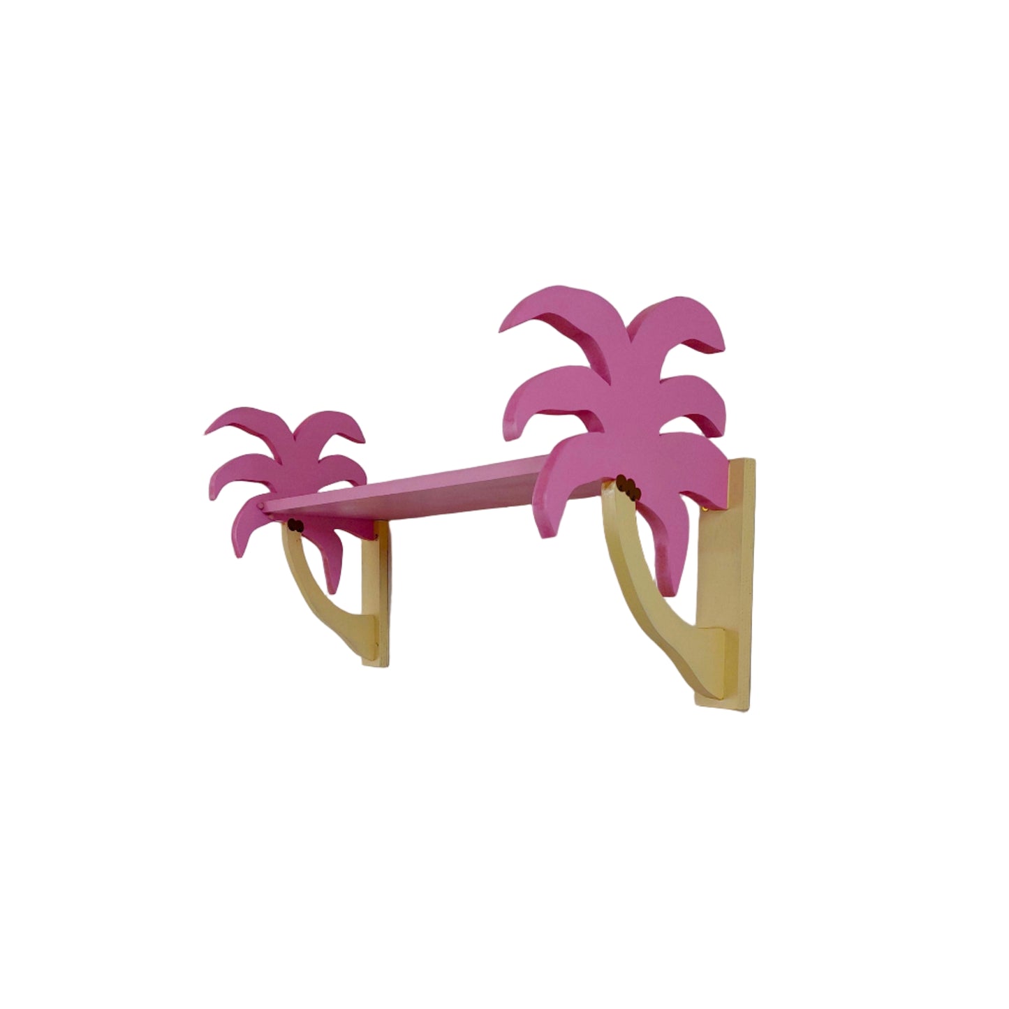 Pink palm tree shelf against a white wall