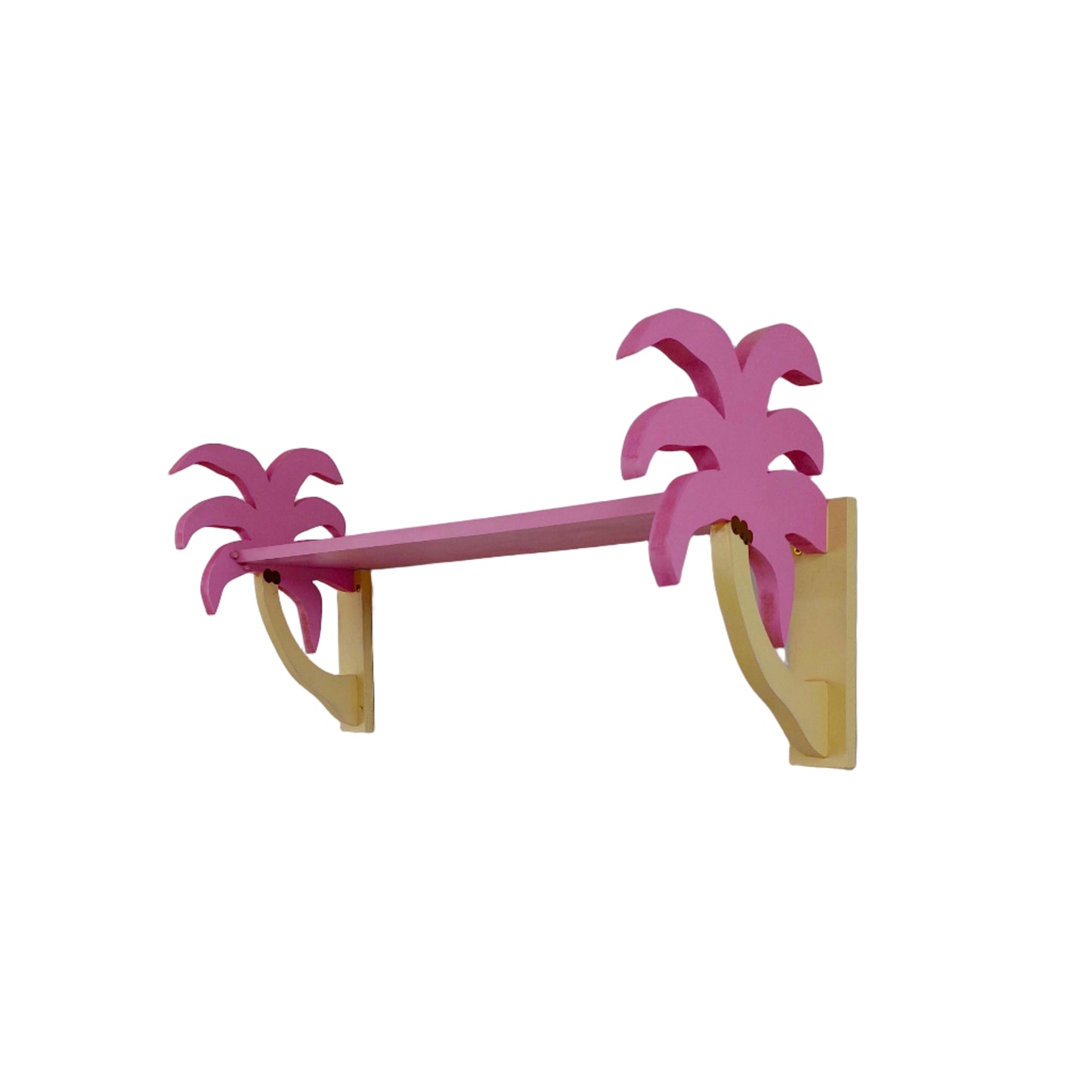 Pink shelf in the design of a palm tree on a white wall